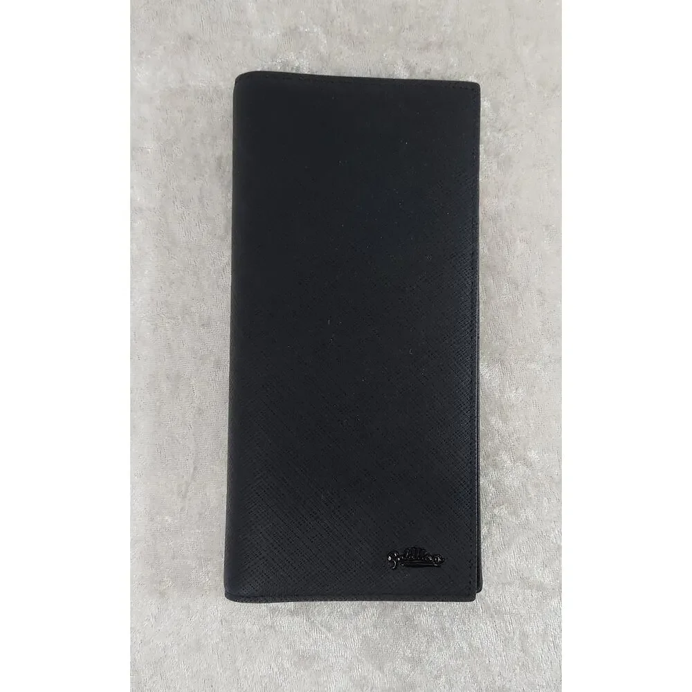 NWT Goldlion Mens Black Soft Lambskin Leather Long Bi-Fold Wallet